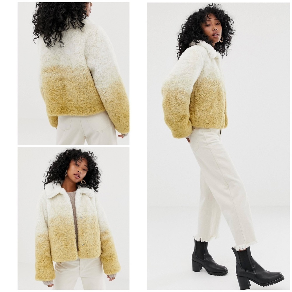 EUC Weekday Ember Ombre Gradient Beige Faux Fur Jacket Medium